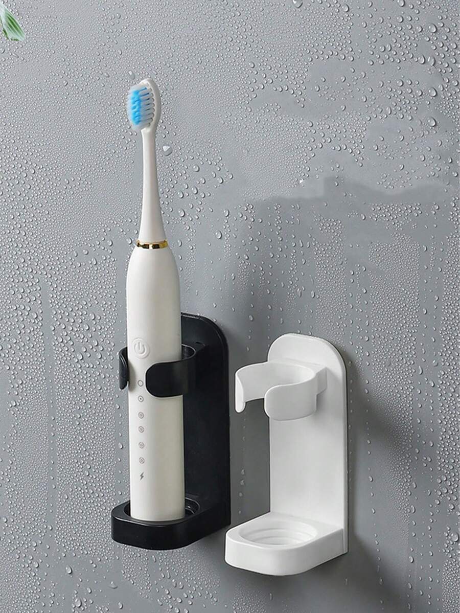 1pc Spiral Pattern Electric Toothbrush/Razor Holder, Wall-Mounted Non-Slip Strong Adhesive Toothbrush Organizer, Adjustable Bathroom Base Stand, Suitable For Razors, Beauty Devices, Toothpaste (Black & White) Bathroom Accessories - Multicolor - View 1