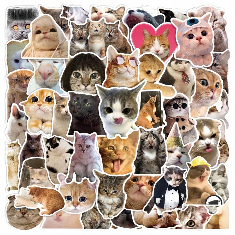 50pcs Realistic Cute Kitten Expression Sticker Set, Creative Decor For Water Bottles, Notebooks, Waterproof & Non Repeating PVC Stickers,School Supplies,Back To School - Multicolor - View 1