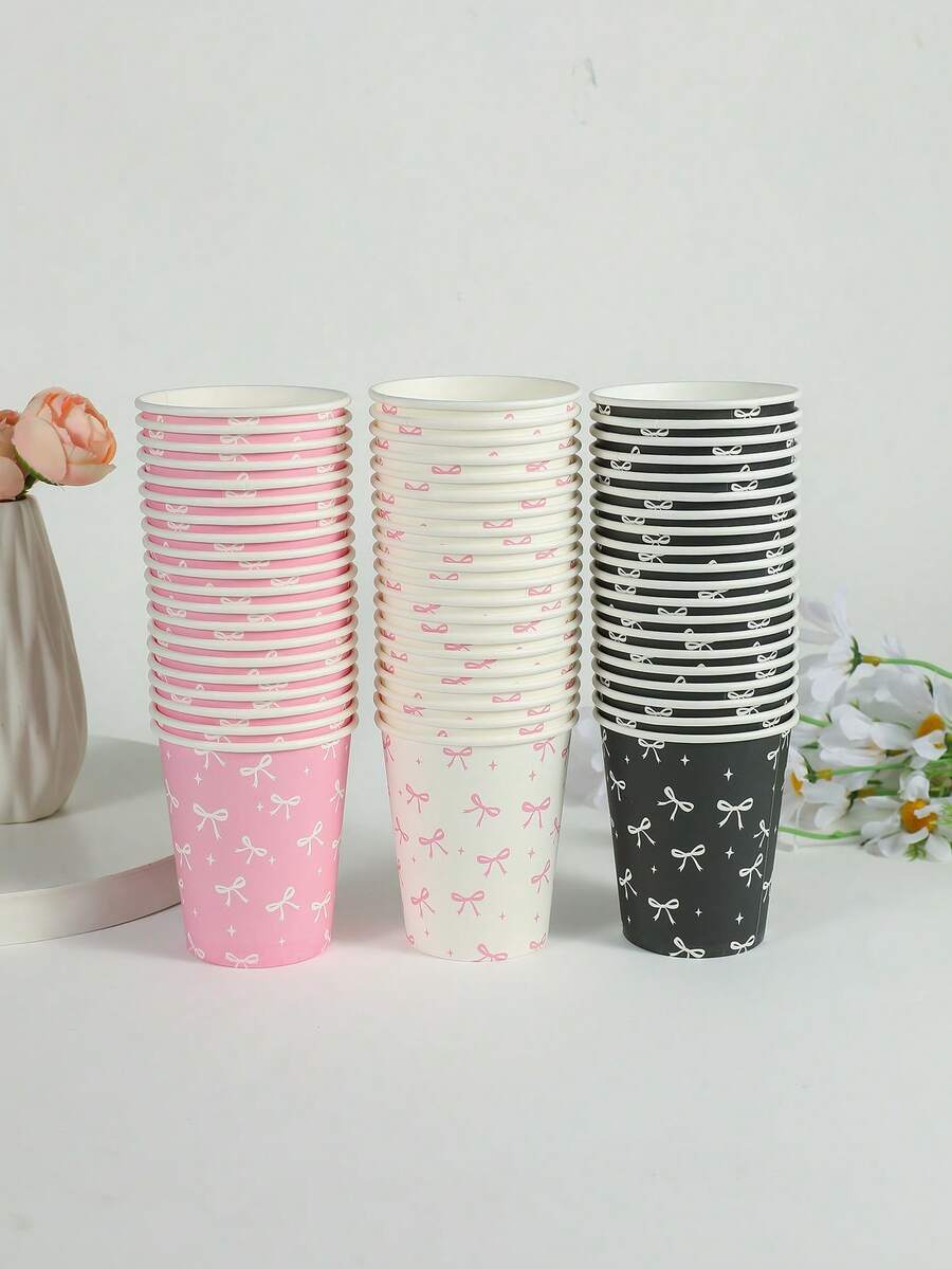 10/20/50pcs Birthday Party Decoration Bow Paper Cup Drink Mug Disposable Party Supplies Birthday Picnic Vacation - Multicolor - View 1