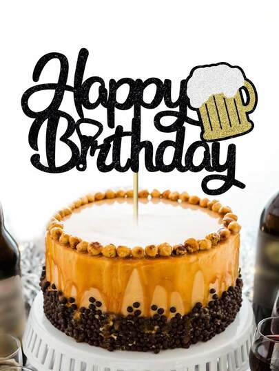 1pc Beer Mug Shaped Happy Birthday Cake Topper, Party Decoration For Oktoberfest Themed Birthday Party,Christmas