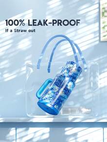 40oz Handled Straw Vacuum Insulated Water Bottle, Stainless Steel Insulated Travel Mug, 100% Leak Proof, Keeps Cold For 34 Hours (Van Gogh) - Blue - View 4