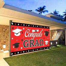 1pc, XtraLarge Congrats Grad Banner Red - Graduation Banner Red | Red And Black Graduation Backdrop | Graduation Party Decorations 2026 Red | Red And Black Graduation Decorations 2026 - Multicolor - View 7