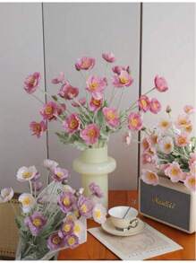 1 Stück künstliche Mohnblume mit 3 Blüten und 1 Knospe, 58CM lange nicht verblassende Kunststoffpflanze künstliche Blumenstrauß, einfacher und moderner Stil, kann gebogen werden um Formen zu gestalten - für DIY, Heimdekoration und Vasen Blumenarrangements, Hochzeit, Party