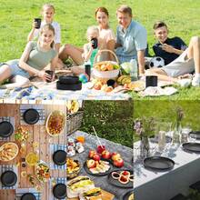 Juego de 24 recipientes para almacenar alimentos con tapas a presión (12 tapas + 12 recipientes), recipientes de plástico, lonchera bento para el hogar, color negro - Negro - Ver 5