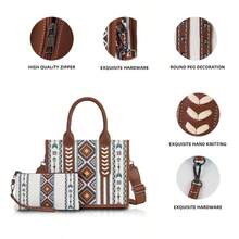 Conjunto de 2 bolsos de mano estilo retro con asa superior, estilo bohemio, bandolera con monedero, de inspiración vintage, para mujer, ideal para uso diario. - Verde - Ver 4