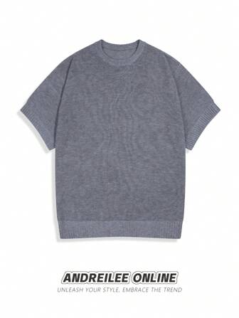 男女通用韩版简约休闲商务宽松蝙蝠袖圆领短袖上衣，春夏