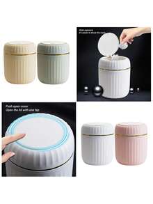 1PC Mini Garbage Bin, Covered Small Trash Can, Desktop Trash Can, Plastic Desktop Waste Paper Basket, Swing-Top Design To Prevent Odor Leakage, Used For Storing Fruit Peel And Paper Scraps On Desk To Keep Tidy, For Bathroom, Home Office Desk Decor,Coffee Table, Office, Living Room, Study - Multicolor - View 2