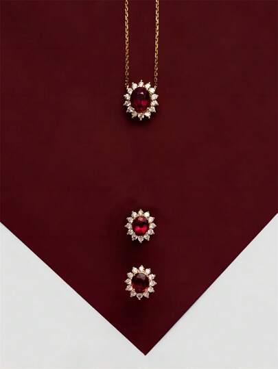 طقم مجوهرات من القلادة والأقراط مزين بالرمان والزركونيا المكعبة من الفضة الإسترليني 925، يأتي في علبة هدايا، متنوع الاستخدام للمواعدة و هدية للفتيات الأنيقات