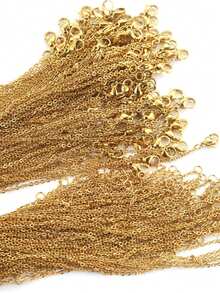50 piezas Cadena plana de acero inoxidable con cierre de langosta, accesorios de joyería DIY - Amarillo Oro - Ver 2