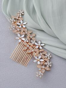 1 pieza Peineta con incrustaciones de rhinestones de alta gama para mujer, tocado de novia, multicolor, de alta densidad y no deformable - Plateado - Ver 5