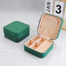 1pc Minimalist Portable Palm-Sized Jewelry Box, European & American Style Ring/Earring Storage Box With Zipper Flip Cover, Travel Accessory Organizer Back To School