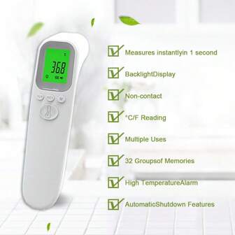 1pc Portable Temperature Thermometer Forehead Digital Non-Contact Thermomete LED Display Fever Measure Tool Surface/Body Mode Digital Thermometer Forehead Thermometer Ear Thermometer
