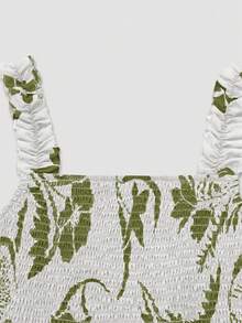 Women's Long Printed Spaghetti Strap Maxi Dress - Green - View 3