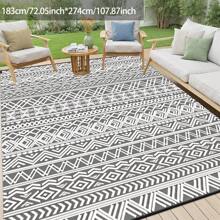 Outdoor Rug,Patio Rug,Reversible Portable Outdoor Plastic Straw Rug,Camping Rugs For Outside RV,Large Waterproof Area Rugs For Patio,Deck,Picnic,Porch,Balcony(6'x 9',White&Gray)