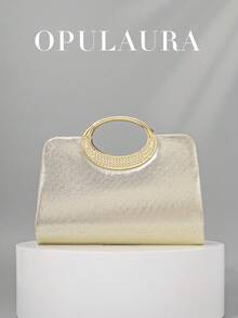 OpulAura 女士时尚闪光水钻装饰晚宴手包，奢华闪亮钻石正式派对手提包，适合晚会、派对、生日庆祝、婚礼、礼物 - 金色 - 查看 5