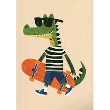 1PC Optional Frame Modern Funny Animals Rabbit Dog Bear Cat Lion Skateboard Posters Prints Crocodile Wall Arts Canvas Room Decor ,Wall Art With Frame - Multicolor - View 27