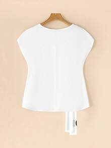 Casual Polka Dot Tie Front Sleeveless Round Neck Blouse With Bow Hem Slit For Women, Summer Holiday - Multicolor - View 2