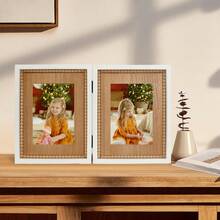 Triple Hinged 3 Picture Frame 4X6 Distressed Wooden Photo Frame For Tabletop Display Picture College Frame Holiday Christmas Home Decor - boho 5X7 White - View 6