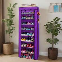 10-Tier Shoe Rack - Stainless Steel | Shoe Storage | Waterproof Fabric | Shoe Rack With Non-Woven Fabric Cover | Free Assembly, Dustproof Stackable Shelving For Entryway Closets - Purple - View 1