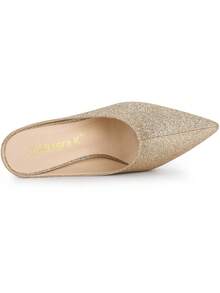 Allegra K Women's Glitter Pointed Toe Slip On Chunky Heels Slide Mules - D - View 4