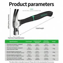 Plastic-Coated Sheep Horn Hammer, Non-Slip Shock Absorbing One-Piece Forged Iron Hammer For Construction, Carpentry, Home Use, Multi-Functional Nail Puller, Black