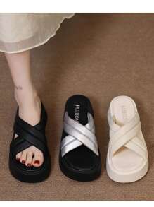 Women's Platform Wedge Heel Vacation Beach Sandals, Elegant For Party, White Ladies Flat Sandals