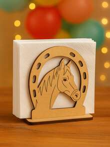 Servilletero caballo y herradura en MDF, decoración de mesa para boda, fiesta vaquera o temática - Café integral - Ver 1