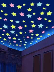 100 piezas de pegatinas de estrellas que brillan en la oscuridad - Reutilizables, decoraciones de pared y techo autoadhesivas de plástico, adecuadas para dormitorios y salas de estar, superficie mate multicolor, sin necesidad de baterías, diseño clásico para decoración del hogar de niñas, adhesivo de pared para decoración del hogar