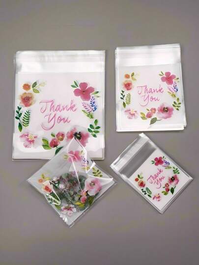 100 piezas Bolsas de plástico autosellantes con diseño de flores de gratitud, bolsas de plástico autosellantes, seguras y sin olor, para almacenar joyas, aretes y collares, con elementos florales, perfectas para fiestas de cumpleaños, festivales, bodas, bolsas de cocina del hogar, bolsas de tela hechas a mano, pequeños regalos para fiestas, decoraciones de cumpleaños, decoraciones de regalos para fiestas, decoraciones de bodas, artículos de fiesta