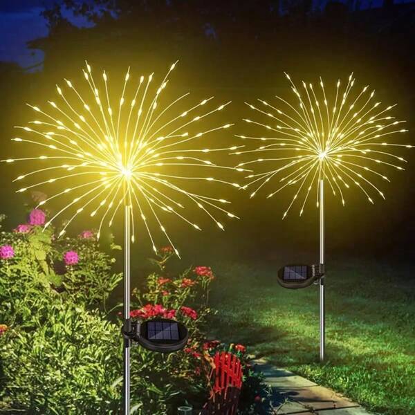 Solar Fireworks Lights, Solar Garden Lights, 8 Lighting Modes 60/90/150/200LEDs Solar Fireworks Lights Outdoor Waterproof Firework Solar String Lights For Garden Patio, Halloween, Christmas, Wedding Decor, Wall Decor, For Travel, Camping, Party, Perfect For Christmas Birthday Gift- Cool White/Warm White/Multicolour Yard Lights