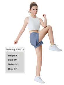 EXARUS 3-Pack Girls Shorts Running Athletic 2 In 1 Workout Dolphin With Pockets Sports Cheer Track For Kids 6-14Y - SET5 - View 7