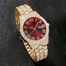 3PCS Men's Gold Stainless Steel Strap Fashion Rhinestone Dial Simple Business Style Quartz Watch + Necklace Set, Suitable For Daily Decoration - Gold - View 2