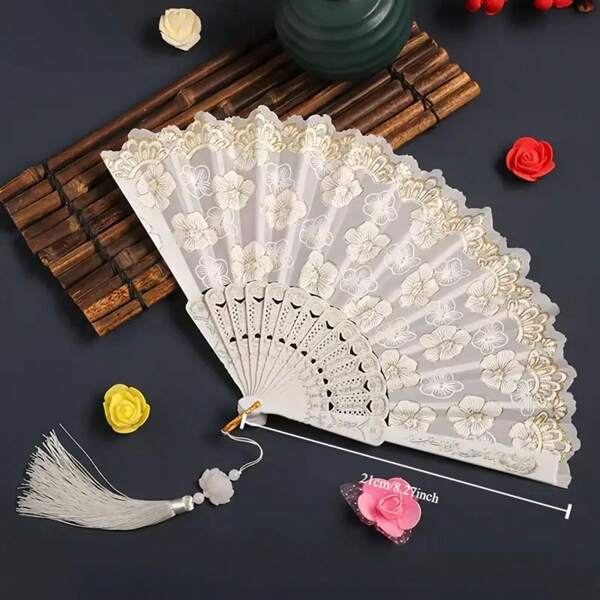 2pcs Retro Cherry Blossom Hand Fans - Romantic Red, Blue, White And Black Plastic Hand Fans - Suitable For Summer, Dance, Photography And Gifts - Perfect For June Festivals, Mother's Day, Graduation, Independence Day, Etc., Cherry Blossom Themed Items