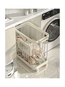 1pc Plastic High-End Movable Laundry Basket, Clothes Storage Holder, Home Use Yoga Mat Organizer, Bathroom Garment Rack