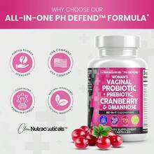 Clean Nutraceuticals Women's Urinary Tract Cleanse Probiotic Capsules With Cranberry, D-Mannose & Prebiotics, Balance Vaginal PH, Protect Women's Health, 60 Count - 1 cái - Xem 3