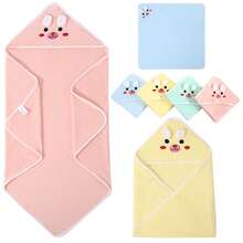 1pc Cute Cartoon Animal Hooded Baby Towel, High Quality Affordable Baby Gift, 31.5"X31.5" Size, Multifunctional Hooded Wrap Blanket, Polyester Material, Soft & Absorbent, Bathroom Essentials, Stroller Blanket - Multicolor - View 2