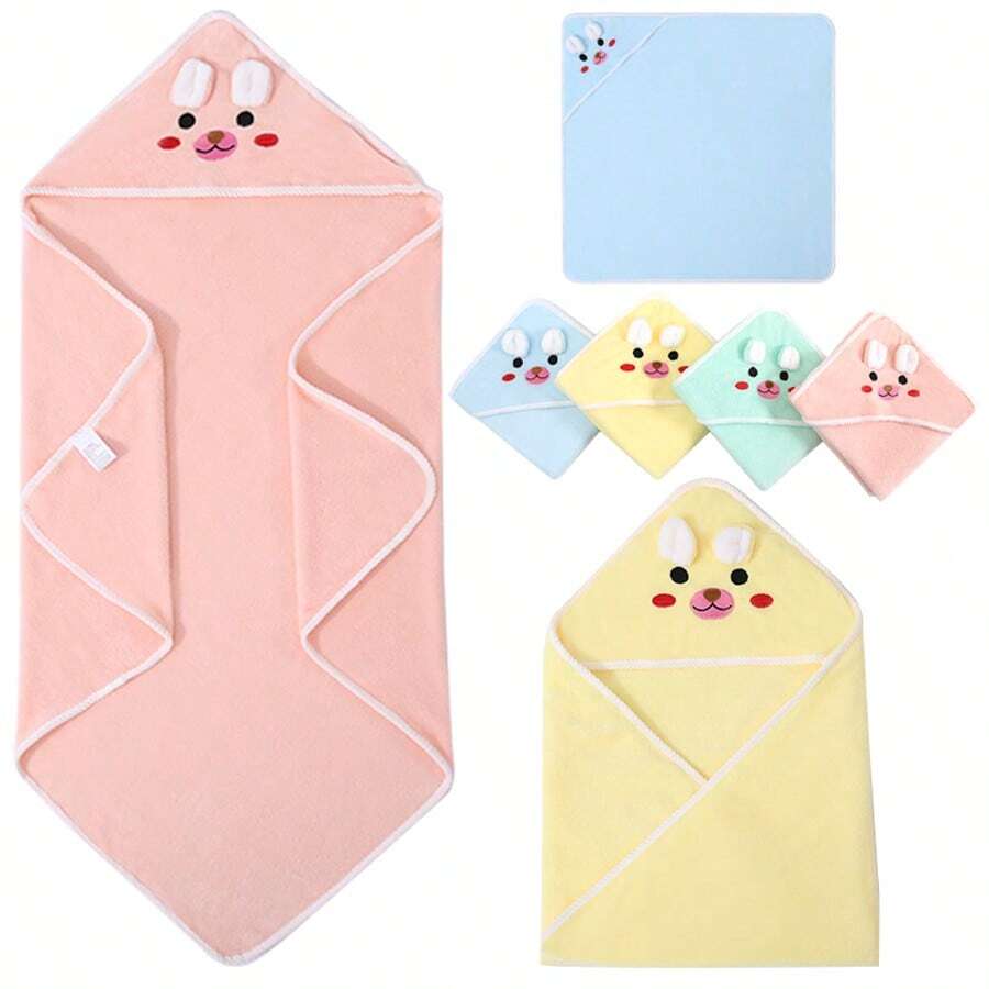 1pc Cute Cartoon Animal Hooded Baby Towel, High Quality Affordable Baby Gift, 31.5"X31.5" Size, Multifunctional Hooded Wrap Blanket, Polyester Material, Soft & Absorbent, Bathroom Essentials, Stroller Blanket