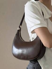 New Fashion Simple Elegant Crescent Moon Shiny Casual Classic Versatile Everyday Removable Shoulder Crossbody Bag - Coffee Brown 2 - View 4