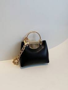 New Women's PU Leather Platinum Mini Pendant Bag Fashionable Versatile Keychain Pendant Bag Mini Pouch Decorative Pendant Chain Mini Handbag Keychain Decorative Pouch Pendant - Black - View 4