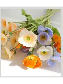 1 Stück künstliche Mohnblume mit 3 Blüten und 1 Knospe, 58CM lange nicht verblassende Kunststoffpflanze künstliche Blumenstrauß, einfacher und moderner Stil, kann gebogen werden um Formen zu gestalten - für DIY, Heimdekoration und Vasen Blumenarrangements, Hochzeit, Party