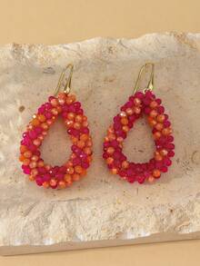 1 par de pendientes tipo lágrima de cristal bohemio con cuentas, pendientes geométricos elegantes y personalizados hechos a mano con estilo retro, adecuados para uso diario y fiestas de mujeres - pendientes - Ver 18
