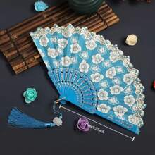 2pcs Retro Cherry Blossom Hand Fans - Romantic Red, Blue, White And Black Plastic Hand Fans - Suitable For Summer, Dance, Photography And Gifts - Perfect For June Festivals, Mother's Day, Graduation, Independence Day, Etc., Cherry Blossom Themed Items