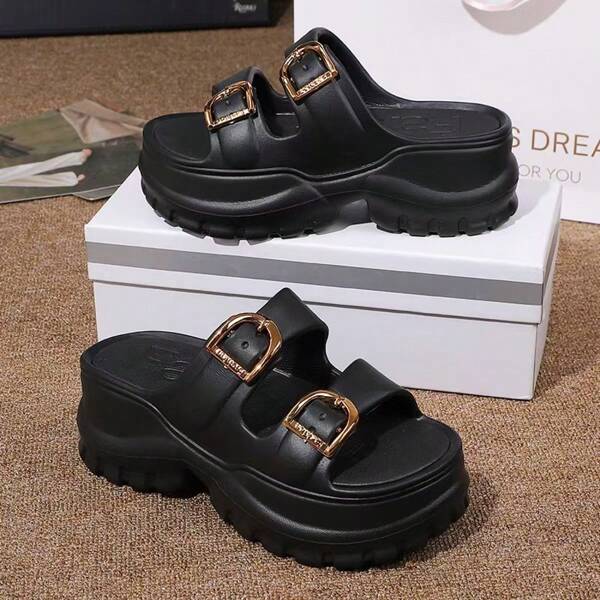 Women Platform Thick Bottom Slide Sandals, Korean Style Versatile Beach Slippers, Summer 2025 New Arrivals