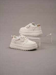 Thick Sole White Sneakers, Mesh Upper, Versatile & Lightweight For Summer 2025, New Popular Women's Soft Sole Breathable Comfortable Casual Shoes, Hollow Out Fashion Sports Shoes, Anti-Slip, Petite, Korean Ins Style
