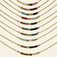 1 Stück buntes Boho Glas Perlen & goldene Kette Halskette, modischer vielseitiger Schmuck für Frauen