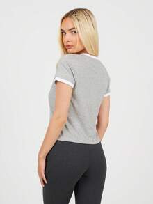 brave soul Short Sleeve Ringer Tee - Grey Marl - View 5