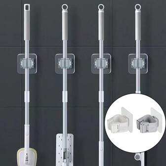 1/2/5 st, mopphållare, moppkrok, moppklämma, självhäftande kvasthållare, väggmonterad förvaringsklämma för mopp och kvast, mopphängare, borrfri plastförvaringsklämma, multifunktionell verktygsklämma för badrum, kök och trädgård, städtillbehör, badrumsförvaringstillbehör, kökstillbehör, hushållsapparater