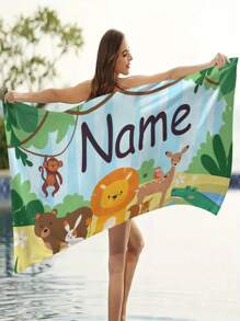 1 Stück personalisierbar Strandtuch, erhältlich in verschiedenen Schriftarten und Farben, Dschungeltier Muster, ultra-weiche Mikrofaser, schnelltrocknend und saugfähig, geeignet für Pool, Badezimmer, Strand, tolles personalisiertes Geschenk für Frauen, Männer, Jugendliche, Mädchen, ideal für Ostern, Muttertag, Geburtstag, Jahrestag
