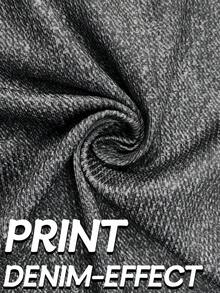 Plus Size Women High Stretch Jegging Leggings, Full-Body Denim Print Pattern, Washable, Capri Casual Comfortable Fashion Knit Pants For Outdoor & Sports - Black - View 7