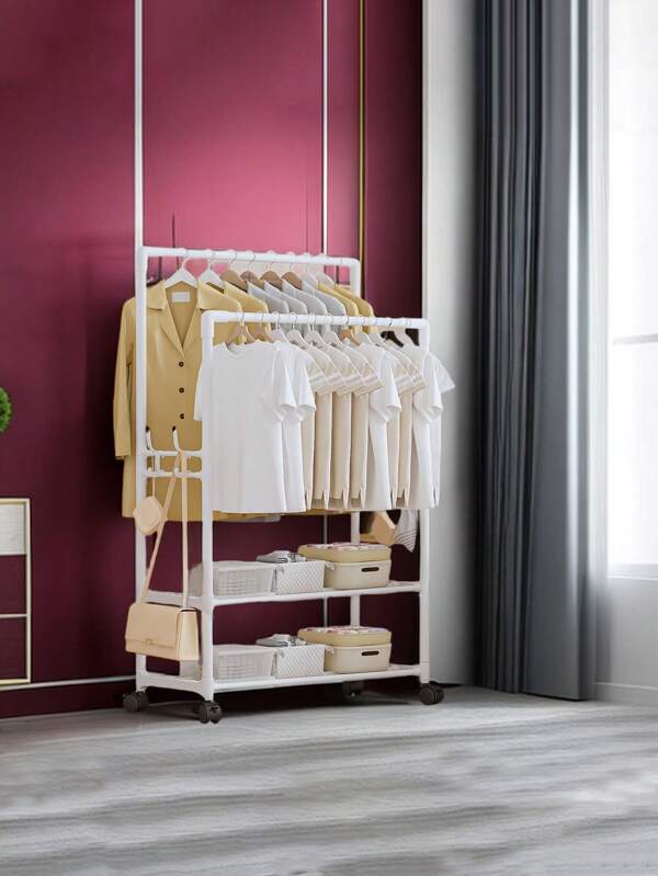 1pc Multi-Functional Iron Coat Rack With Shoe Rack, Movable Storage Shelf Unit For Living Room, Entryway, Bedroom, Study, Office, Ideal Christmas Gift